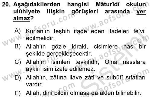 Kelam´a Giriş Dersi 2023 - 2024 Yılı (Vize) Ara Sınav Soruları 20. Soru