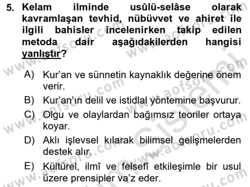 Kelam´a Giriş Dersi 2023 - 2024 Yılı (Vize) Ara Sınav Soruları 5. Soru