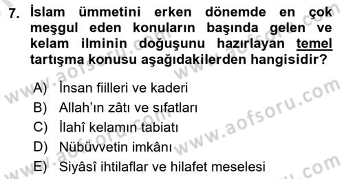 Kelam´a Giriş Dersi 2023 - 2024 Yılı (Vize) Ara Sınav Soruları 7. Soru