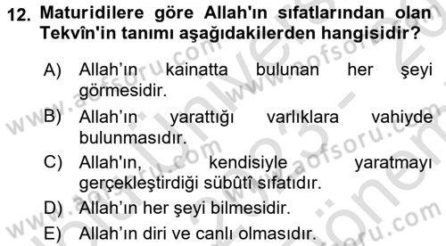 Kelam´a Giriş Dersi 2023 - 2024 Yılı (Final) Dönem Sonu Sınav Soruları 12. Soru