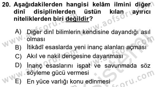 Kelam´a Giriş Dersi 2023 - 2024 Yılı (Final) Dönem Sonu Sınav Soruları 20. Soru