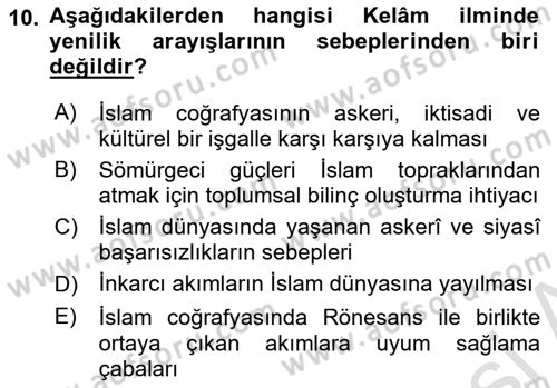 Kelam´a Giriş Dersi 2023 - 2024 Yılı Yaz Okulu Sınav Soruları 10. Soru