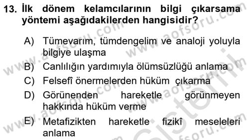 Kelam´a Giriş Dersi 2023 - 2024 Yılı Yaz Okulu Sınav Soruları 13. Soru