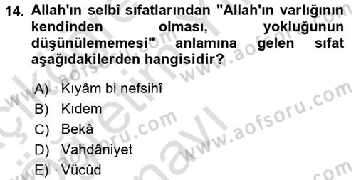 Kelam´a Giriş Dersi 2023 - 2024 Yılı Yaz Okulu Sınav Soruları 14. Soru