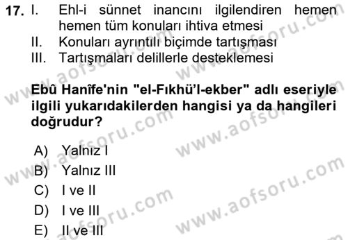 Kelam´a Giriş Dersi 2023 - 2024 Yılı Yaz Okulu Sınav Soruları 17. Soru