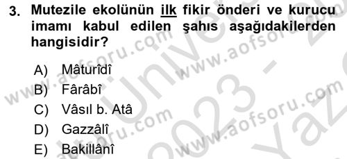 Kelam´a Giriş Dersi 2023 - 2024 Yılı Yaz Okulu Sınav Soruları 3. Soru