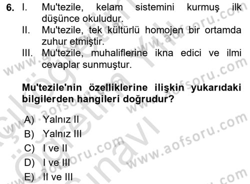 Kelam´a Giriş Dersi 2023 - 2024 Yılı Yaz Okulu Sınav Soruları 6. Soru