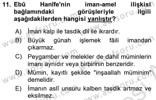 Kelam´a Giriş Dersi 2024 - 2025 Yılı (Vize) Ara Sınav Soruları 11. Soru