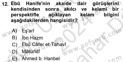 Kelam´a Giriş Dersi 2024 - 2025 Yılı (Vize) Ara Sınav Soruları 12. Soru