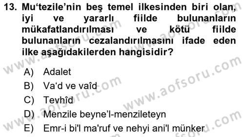 Kelam´a Giriş Dersi 2024 - 2025 Yılı (Vize) Ara Sınav Soruları 13. Soru