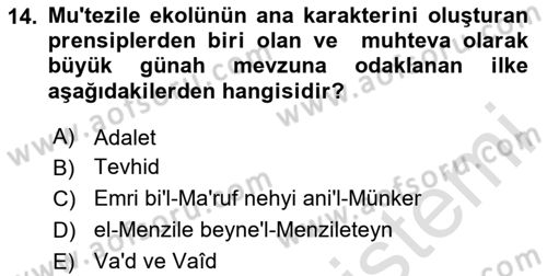 Kelam´a Giriş Dersi 2024 - 2025 Yılı (Vize) Ara Sınav Soruları 14. Soru