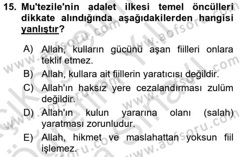 Kelam´a Giriş Dersi 2024 - 2025 Yılı (Vize) Ara Sınav Soruları 15. Soru