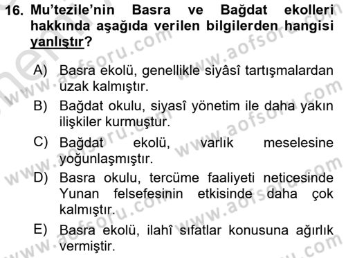 Kelam´a Giriş Dersi 2024 - 2025 Yılı (Vize) Ara Sınav Soruları 16. Soru