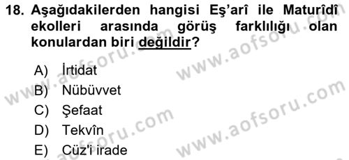 Kelam´a Giriş Dersi 2024 - 2025 Yılı (Vize) Ara Sınav Soruları 18. Soru