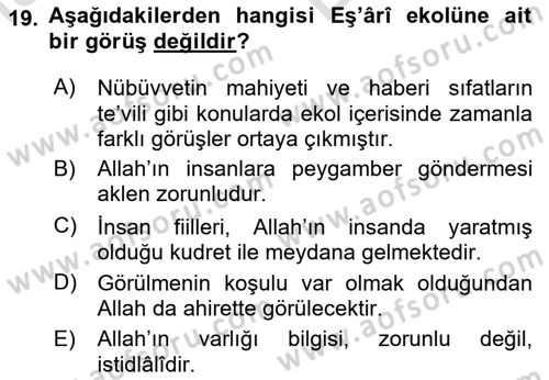 Kelam´a Giriş Dersi 2024 - 2025 Yılı (Vize) Ara Sınav Soruları 19. Soru