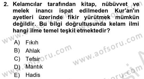 Kelam´a Giriş Dersi 2024 - 2025 Yılı (Vize) Ara Sınav Soruları 2. Soru