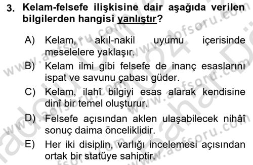 Kelam´a Giriş Dersi 2024 - 2025 Yılı (Vize) Ara Sınav Soruları 3. Soru