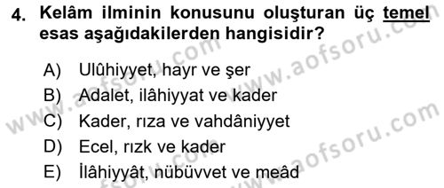 Kelam´a Giriş Dersi 2024 - 2025 Yılı (Vize) Ara Sınav Soruları 4. Soru