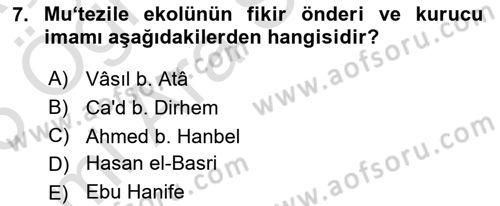 Kelam´a Giriş Dersi 2024 - 2025 Yılı (Vize) Ara Sınav Soruları 7. Soru