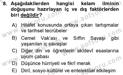 Kelam´a Giriş Dersi 2024 - 2025 Yılı (Vize) Ara Sınav Soruları 8. Soru