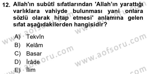 Kelam´a Giriş Dersi 2024 - 2025 Yılı (Final) Dönem Sonu Sınav Soruları 12. Soru