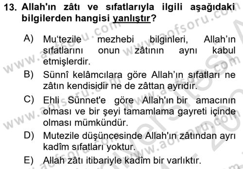 Kelam´a Giriş Dersi 2024 - 2025 Yılı (Final) Dönem Sonu Sınav Soruları 13. Soru