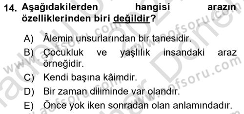 Kelam´a Giriş Dersi 2024 - 2025 Yılı (Final) Dönem Sonu Sınav Soruları 14. Soru