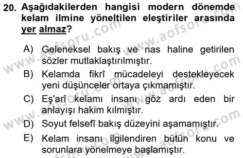 Kelam´a Giriş Dersi 2024 - 2025 Yılı (Final) Dönem Sonu Sınav Soruları 20. Soru