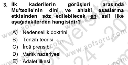 Kelam´a Giriş Dersi 2024 - 2025 Yılı (Final) Dönem Sonu Sınav Soruları 3. Soru