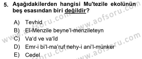 Kelam´a Giriş Dersi 2024 - 2025 Yılı (Final) Dönem Sonu Sınav Soruları 5. Soru