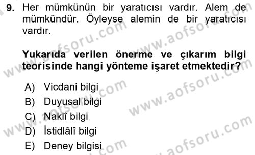 Kelam´a Giriş Dersi 2024 - 2025 Yılı (Final) Dönem Sonu Sınav Soruları 9. Soru