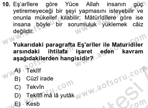 Kelam´a Giriş Dersi 2024 - 2025 Yılı Yaz Okulu Sınav Soruları 10. Soru