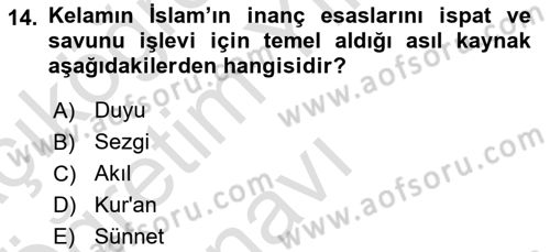 Kelam´a Giriş Dersi 2024 - 2025 Yılı Yaz Okulu Sınav Soruları 14. Soru