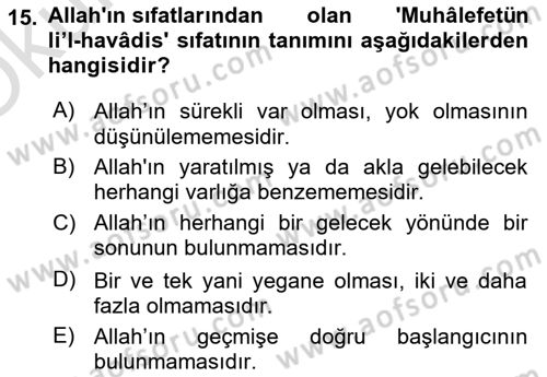 Kelam´a Giriş Dersi 2024 - 2025 Yılı Yaz Okulu Sınav Soruları 15. Soru