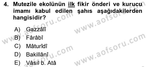 Kelam´a Giriş Dersi 2024 - 2025 Yılı Yaz Okulu Sınav Soruları 4. Soru