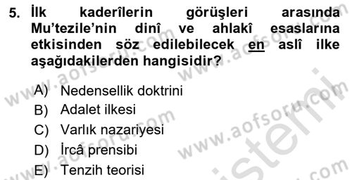 Kelam´a Giriş Dersi 2024 - 2025 Yılı Yaz Okulu Sınav Soruları 5. Soru