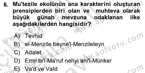 Kelam´a Giriş Dersi 2024 - 2025 Yılı Yaz Okulu Sınav Soruları 6. Soru