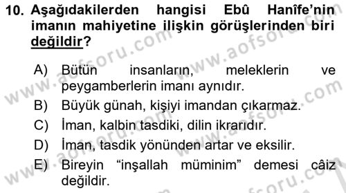 Kelam´a Giriş Dersi 2025 - 2026 Yılı (Vize) Ara Sınav Soruları 10. Soru