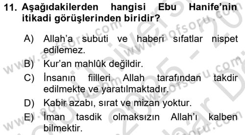 Kelam´a Giriş Dersi 2025 - 2026 Yılı (Vize) Ara Sınav Soruları 11. Soru