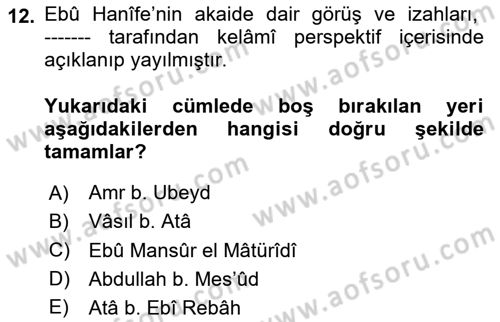 Kelam´a Giriş Dersi 2025 - 2026 Yılı (Vize) Ara Sınav Soruları 12. Soru