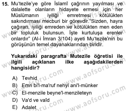 Kelam´a Giriş Dersi 2025 - 2026 Yılı (Vize) Ara Sınav Soruları 15. Soru
