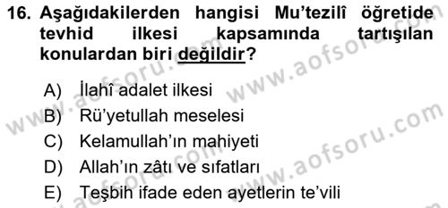 Kelam´a Giriş Dersi 2025 - 2026 Yılı (Vize) Ara Sınav Soruları 16. Soru