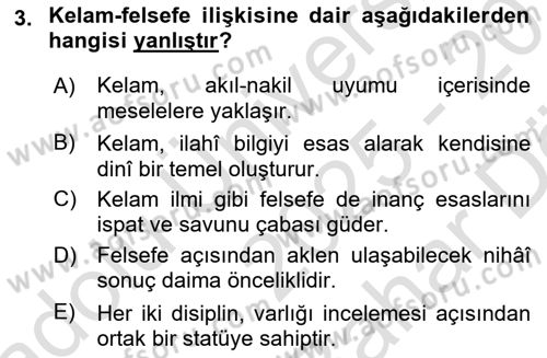 Kelam´a Giriş Dersi 2025 - 2026 Yılı (Vize) Ara Sınav Soruları 3. Soru