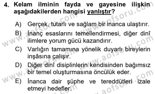 Kelam´a Giriş Dersi 2025 - 2026 Yılı (Vize) Ara Sınav Soruları 4. Soru
