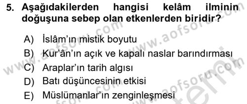 Kelam´a Giriş Dersi 2025 - 2026 Yılı (Vize) Ara Sınav Soruları 5. Soru