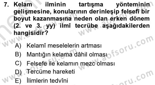 Kelam´a Giriş Dersi 2025 - 2026 Yılı (Vize) Ara Sınav Soruları 7. Soru
