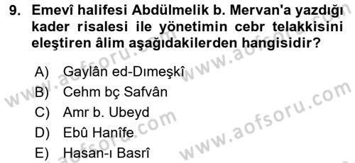 Kelam´a Giriş Dersi 2025 - 2026 Yılı (Vize) Ara Sınav Soruları 9. Soru