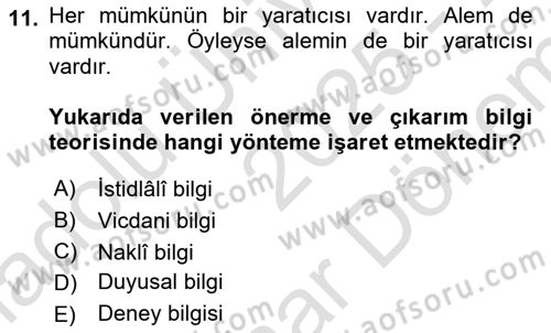 Kelam´a Giriş Dersi 2025 - 2026 Yılı (Final) Dönem Sonu Sınav Soruları 11. Soru
