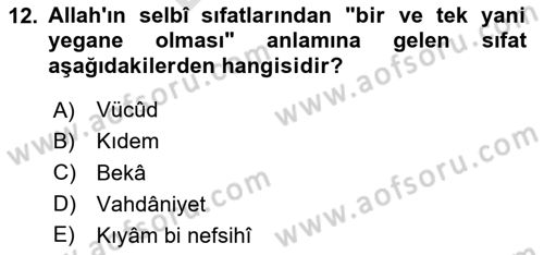 Kelam´a Giriş Dersi 2025 - 2026 Yılı (Final) Dönem Sonu Sınav Soruları 12. Soru