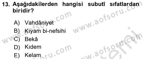 Kelam´a Giriş Dersi 2025 - 2026 Yılı (Final) Dönem Sonu Sınav Soruları 13. Soru